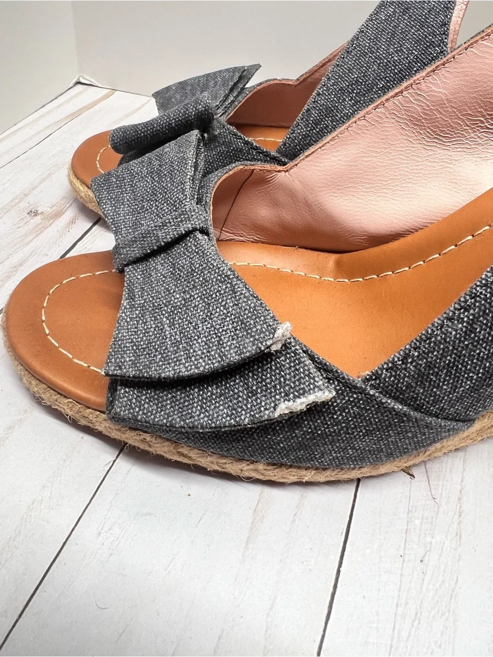 Kate Spade Jaden Chambray Wedge Sandals Bow Espadrille Size 8.5M